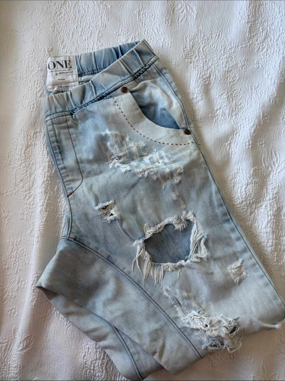 One Teaspoon Light Blue Distressed Jeans
